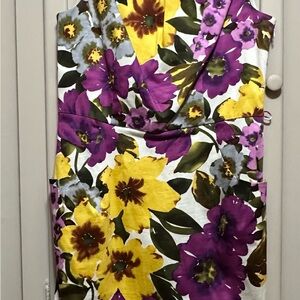 Nine West Purple and Yellow Floral Midi Dress
